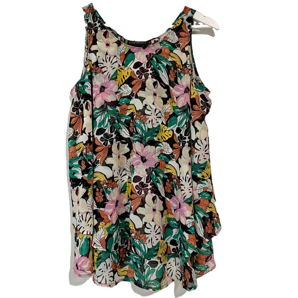 LANE BRYANT Women’s Blouse Sleeveless Top Black Floral Scoop Neck Size 12 EUC